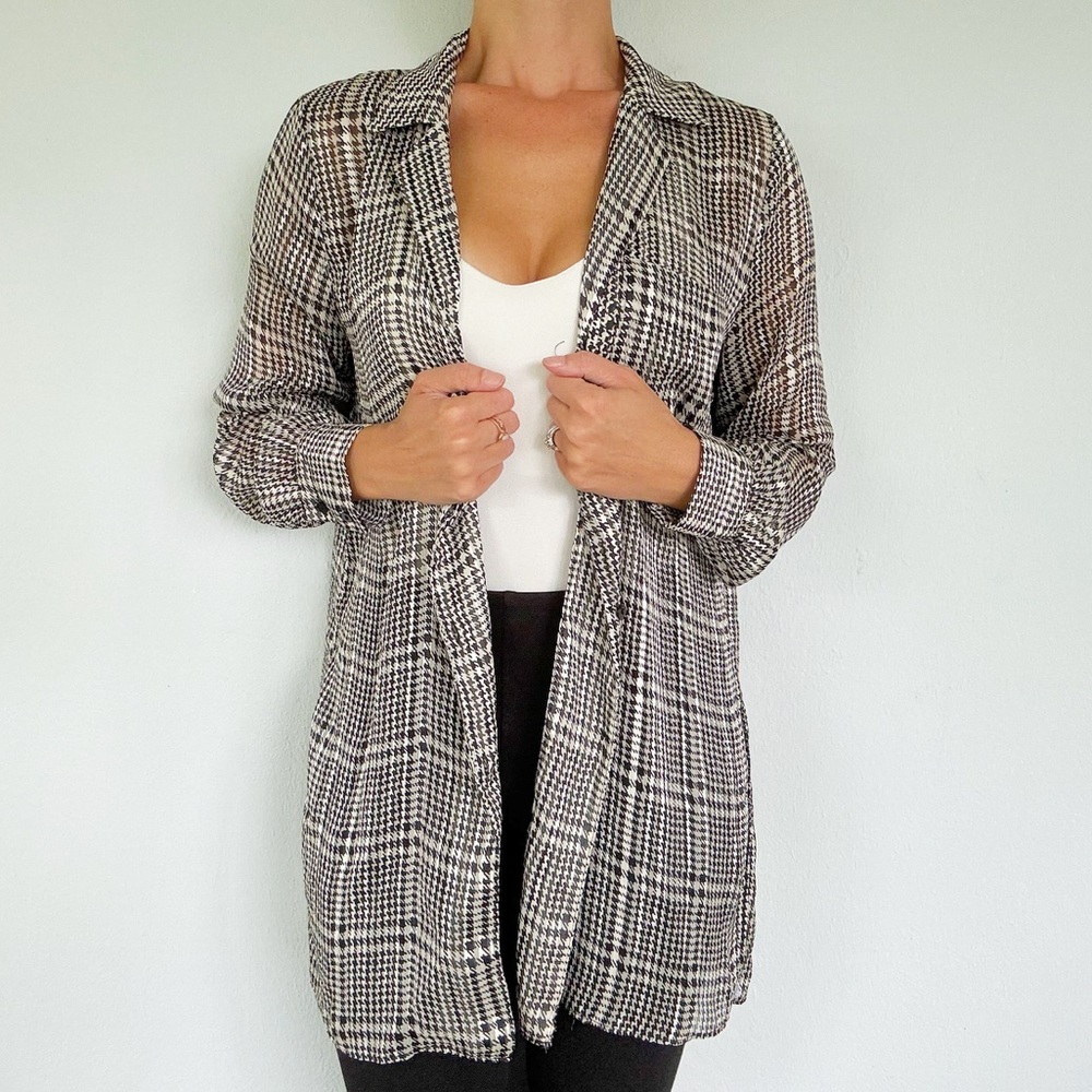 Zara Black & White Plaid Button-Down Shirt